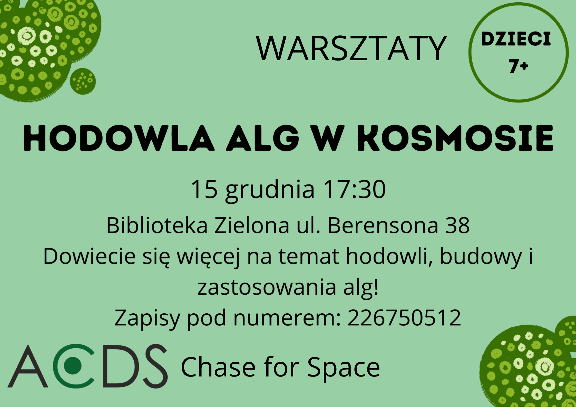 Read more about the article Algi w kosmosie! Warsztaty naukowe w Zielonej Bibliotece.