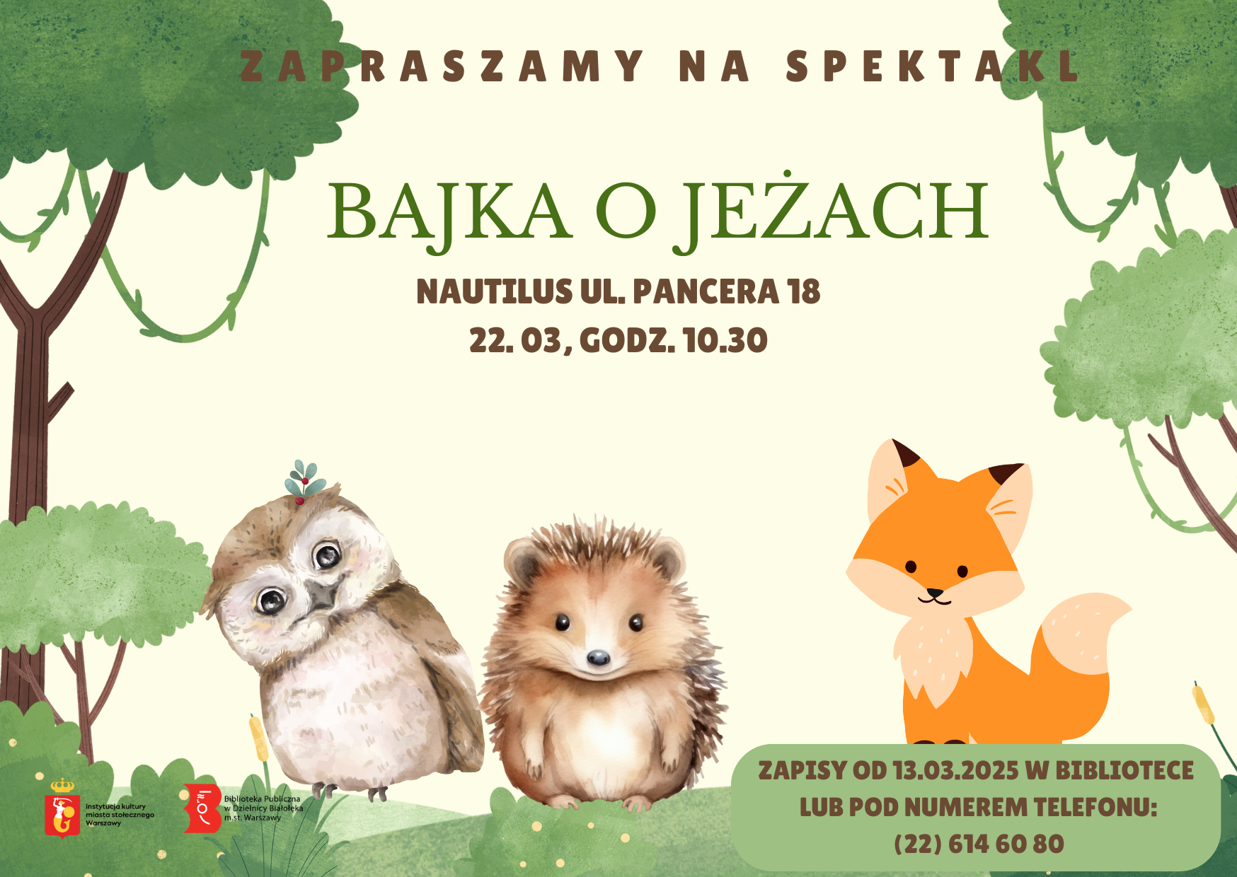 Read more about the article Nautilus zaprasza na spektakl Teatru Czarodziej p.t.: Bajka o jeżach